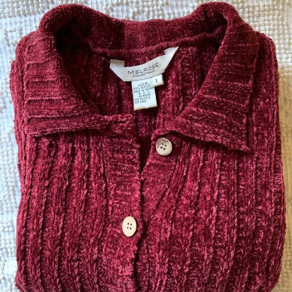 Melrose Collectibles Button-Up Red Chenille Sweater - Picture 1 of 4